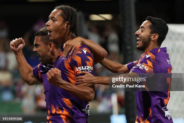 Kaelan Majekodunmi of the Glory celebrates a goal during the A-League Men round 11 match between Perth Glory and Melbourne Victory at HBF Park, on...