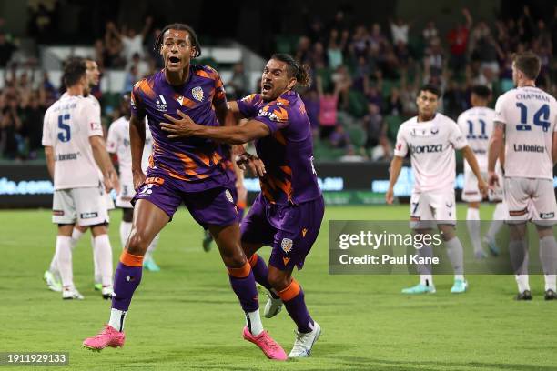 Kaelan Majekodunmi of the Glory celebrates a goal during the A-League Men round 11 match between Perth Glory and Melbourne Victory at HBF Park, on...