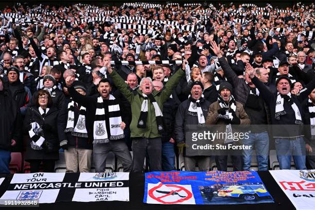 Newcastle United fans show their support prior to the Emirates FA Cup Third Round match between Sunderland and Newcastle United at Stadium of Light...