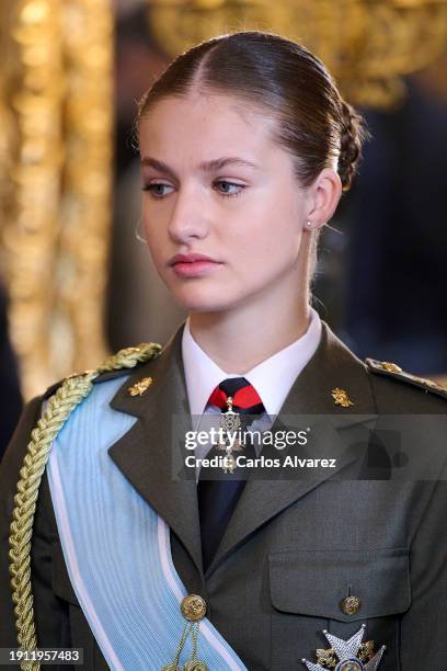 Crown Princess Leonor of Spain attends the Pascua Militar ceremony at the Royal Palace on January 06, 2024 in Madrid, Spain.