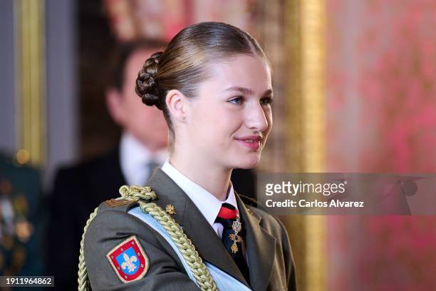 Crown Princess Leonor of Spain attends the Pascua Militar ceremony at the Royal Palace on January 06, 2024 in Madrid, Spain.