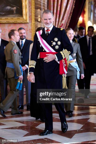 King Felipe VI of Spain attends the Pascua Militar ceremony at the Royal Palace on January 06, 2024 in Madrid, Spain.