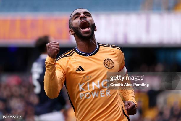 Ricardo Pereira of Leicester City celebrates scoring his team's second goal during the Emirates FA Cup Third Round match between Millwall and...