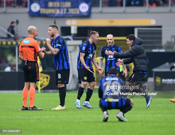 Davide Frattesi of FC Internazionale celebrates after scoring the goal during the Serie A TIM match between FC Internazionale and Hellas Verona FC at...