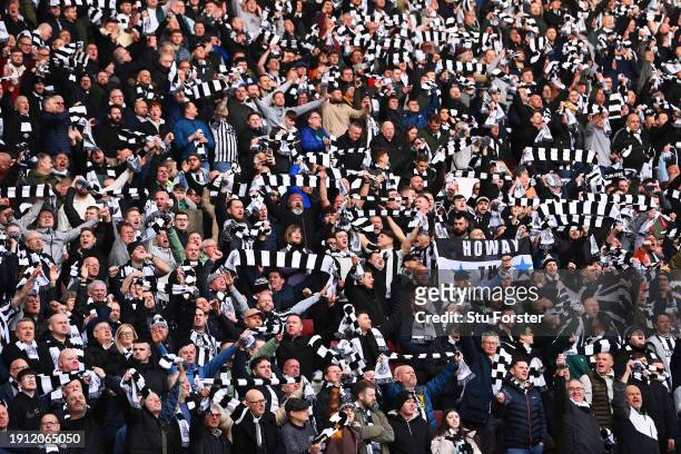 Newcastle United fans show their support during the Emirates FA Cup Third Round match between Sunderland and Newcastle United at Stadium of Light on...