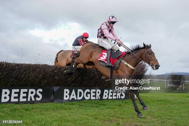 Lorcan Williams riding Fast Buck clear the last to win The Virgin Bet Daily Extra Places Handicap Chase at Wincanton Racecourse on January 06, 2024...
