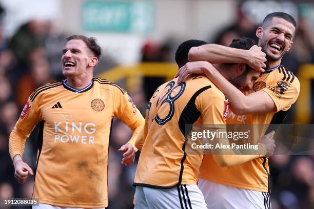 Tom Cannon of Leicester City celebrates scoring his team's third goal during the Emirates FA Cup Third Round match between Millwall and Leicester...