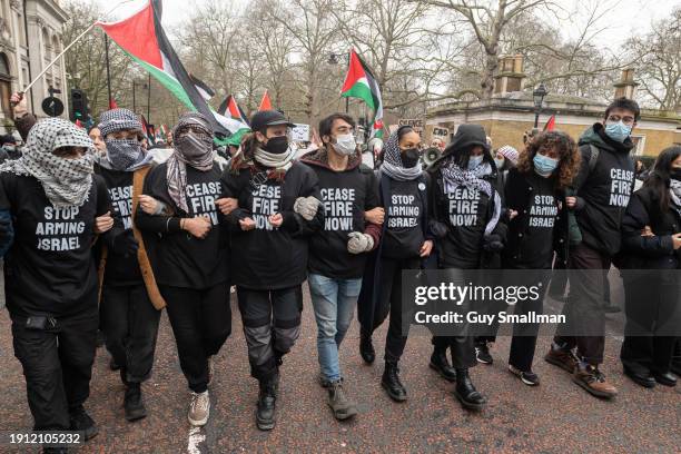 Protesters march out of St James’ Park towards Parliament as over a thousand people attend the Palestine protest called by Sisters Uncut and others...