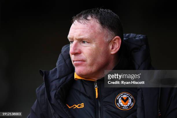 Graham Coughlan, Manager of Newport County, looks on prior to the Emirates FA Cup Third Round match between Newport County and Eastleigh at Rodney...