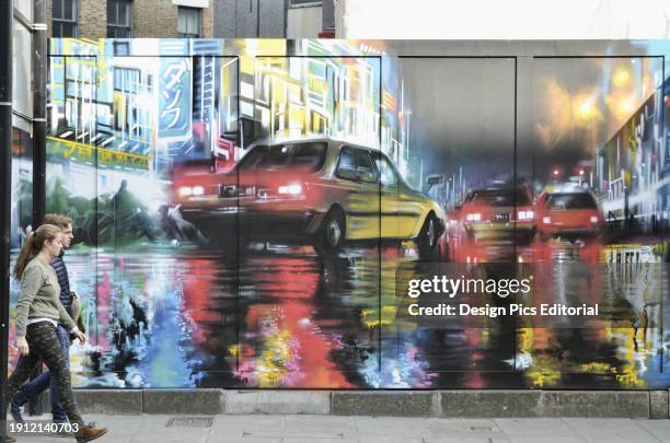 Mural Near Old Street With People Walking By, Shoreditch. London, England.