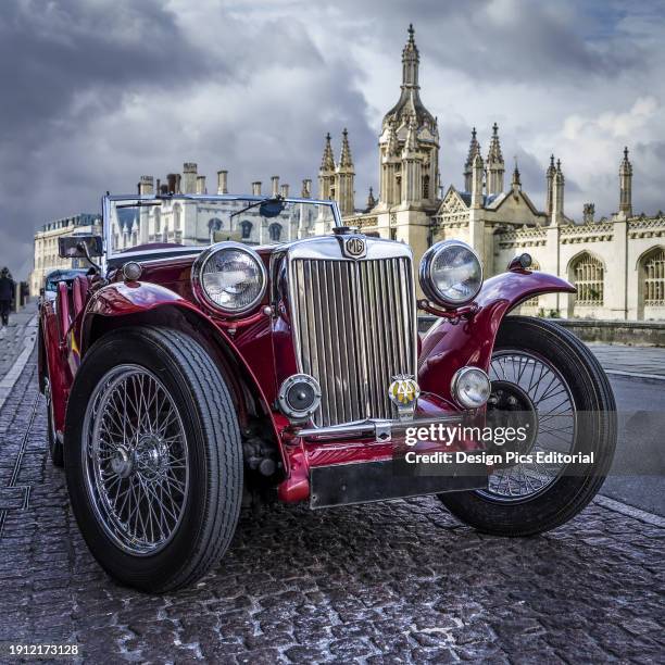 Red classic MG sports car. Cambridge, Cambridgeshire, England.