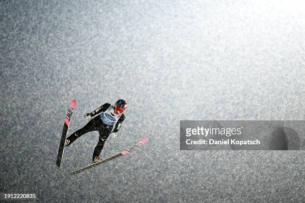 Taku Takeuchi of Japan competes in the First Round Jump during the FIS World Cup Ski Jumping Four Hills Tournament Men Individual HS142 on January...