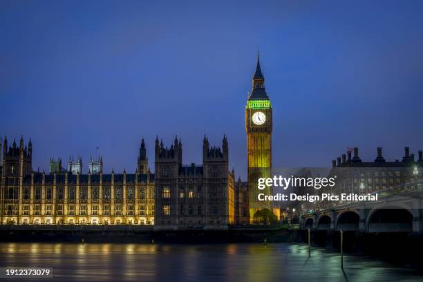 Lights Are Projected Over The Big Ben. London, England.