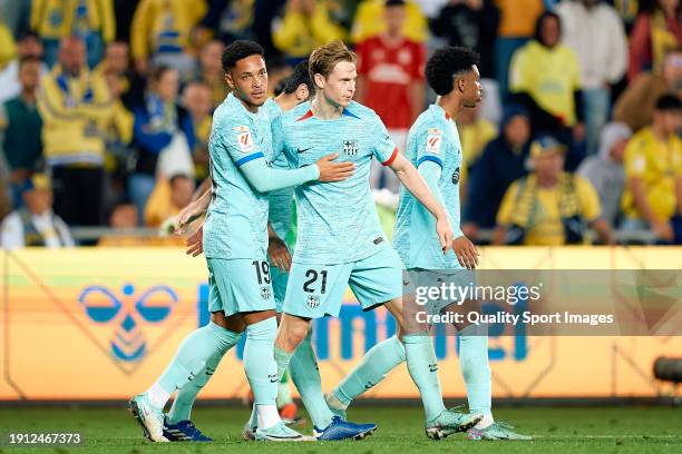 Vitor Roque of FC Barcelona celebrates the goal during the LaLiga EA Sports match between UD Las Palmas and FC Barcelona at Estadio Gran Canaria on...