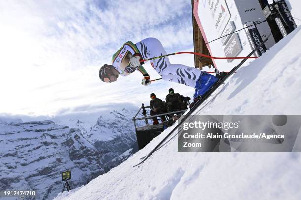 Romed Baumann of Team Germany during the Audi FIS Alpine Ski World Cup Men's Downhill Training on January 9, 2024 in Wengen, Switzerland.