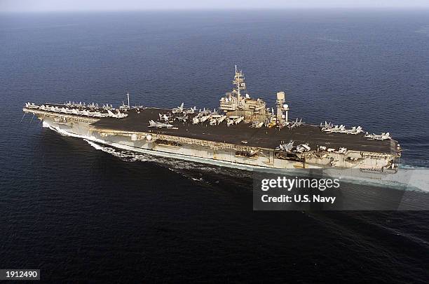 The aircraft carrier USS Constellation conducts flight operations April 10, 2003 in the Arabian Gulf. The Navy continues to provide support to ground...