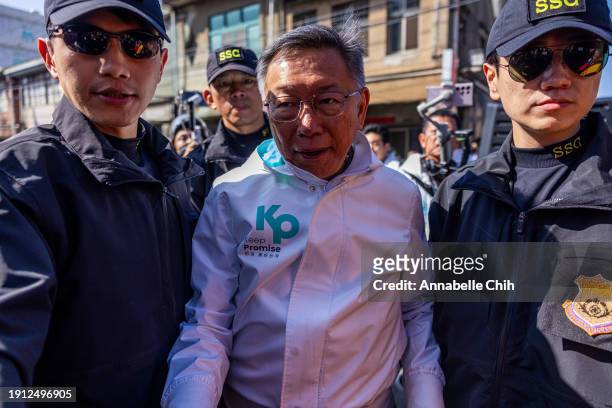 Taiwan People's Party presidential hopeful, Ko Wen-je, arrives at the election campaign on January 06, 2024 in Taichung, Taiwan. Taiwan People's...