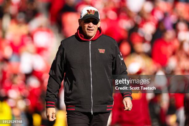 Head coach Ron Rivera of the Washington Commanders looks on before the game against the San Francisco 49ers at FedExField on December 31, 2023 in...