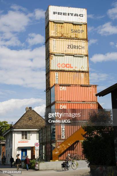 Europe. Switzerland. Zurich. Freitag Shop. Bags And Accesories Made With Recycled Materials Used On The Roads As Tarpaulins Of Trucks. Tubes Of...