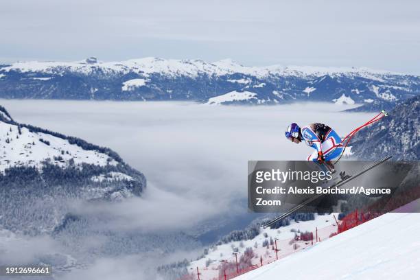 Alexis Pinturault of Team France in action during the Audi FIS Alpine Ski World Cup Men's Downhill Training on January 9, 2024 in Wengen, Switzerland.