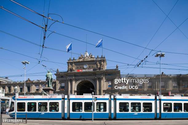 Europe. Switzerland. Zurich. Railway Station. A Tram Passing Europa. Svizzera. Zurigo. Stazione Ferroviaria. Tram In Passaggio.