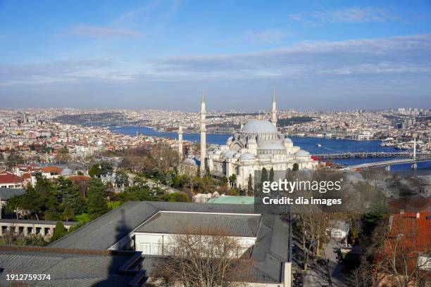 General view of the restored historical Beyazıt Tower, one of the symbols of Istanbul on January 5, 2024 İstanbul, Turkey. Beyazıt fire tower, one of...