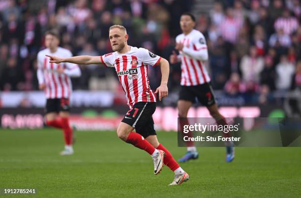 Sunderland player Alex Pritchard reacts during the Emirates FA Cup Third Round match between Sunderland and Newcastle United at Stadium of Light on...