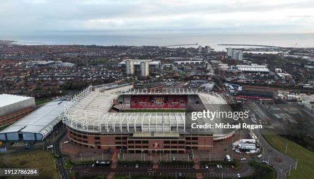 An aerial view of the stadium before the Emirates FA Cup Third Round match between Sunderland and Newcastle United at Stadium of Light on January 06,...