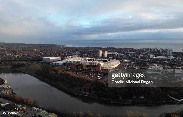 An aerial view of the stadium before the Emirates FA Cup Third Round match between Sunderland and Newcastle United at Stadium of Light on January 06,...