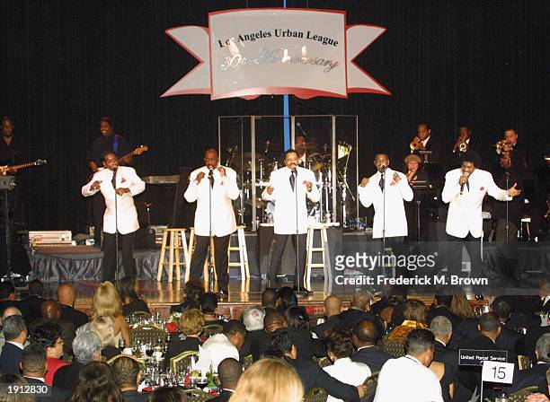 Recording artists The Temptations perform during the Los Angeles Urban League's 30th anniversary benefit gala at the Century Plaza Hotel on April 10,...