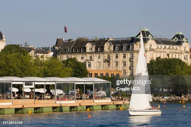 Europe. Switzerland. Zurich. Lake Of Zurich. Historical Building And Sailing Boat Europa. Svizzera. Zurigo. Lago Di Zurigo. Edificio Storico E Barca...