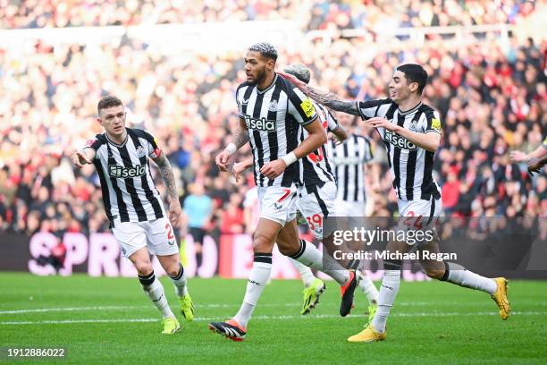 Kieran Trippier, Joelinton, Miguel Almiron and Alexander Isak of Newcastle United celebrate Sunderland scoring an own goal during the Emirates FA Cup...