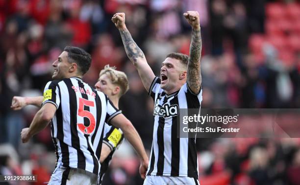 Newcastle captain Kieran Trippier and team mates celebrate after the Emirates FA Cup Third Round match between Sunderland and Newcastle United at...