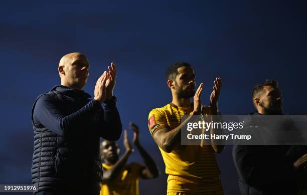 Jason Goodliffe, Manager of Sutton United interacts with the crowd following the Emirates FA Cup Third Round match between Plymouth Argyle and Sutton...