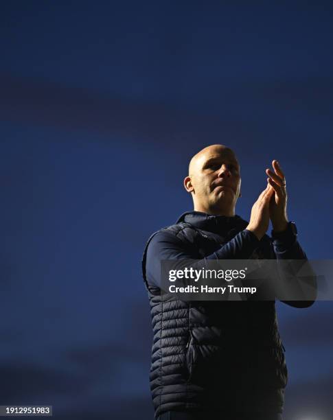 Jason Goodliffe, Manager of Sutton United interacts with the crowd following the Emirates FA Cup Third Round match between Plymouth Argyle and Sutton...