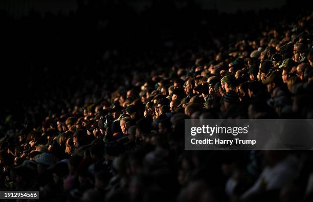 Spectators look on during the Emirates FA Cup Third Round match between Plymouth Argyle and Sutton United at Home Park on January 06, 2024 in...