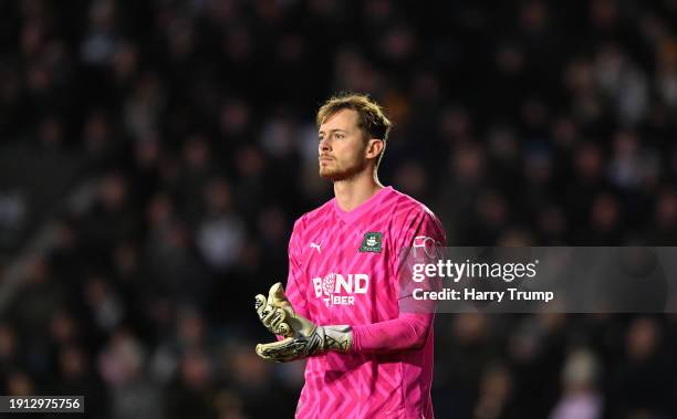 Conor Hazard of Plymouth Argyle reacts during the Emirates FA Cup Third Round match between Plymouth Argyle and Sutton United at Home Park on January...