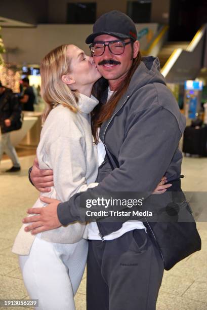 Fabio Knez and his girlfriend Darya Strelnikova leave for "Ich bin ein Star - Holt mich hier raus!" in Australia at Frankfurt International Airport...