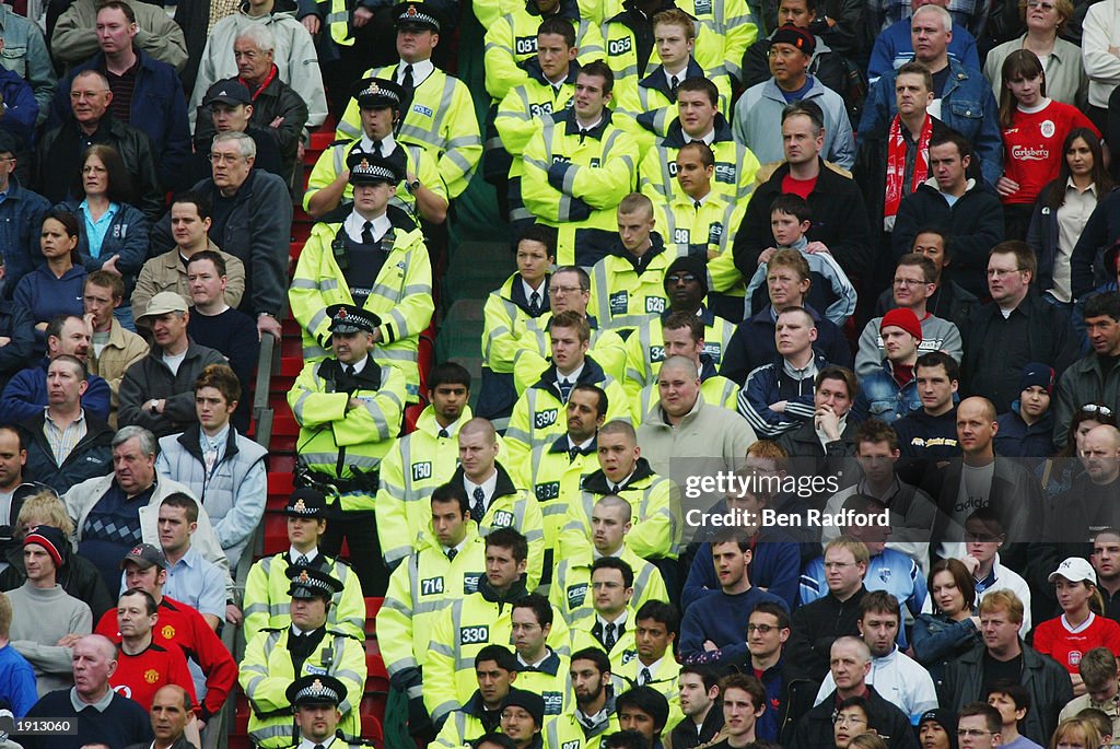 Large police presence as they stand between the two sets of fans