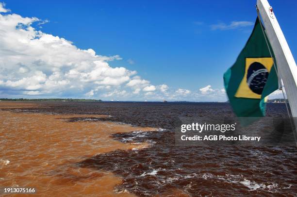 Meeting of waters, Rio Negro and Solimões, Manaus, Amazonas, Brazil.