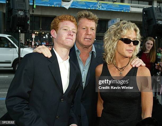 Actors Ryan O'Neal and Farrah Fawcett arrive with their son Redman at the premiere of "Malibu's Most Wanted" at the Chinese Theater on April 10, 2003...