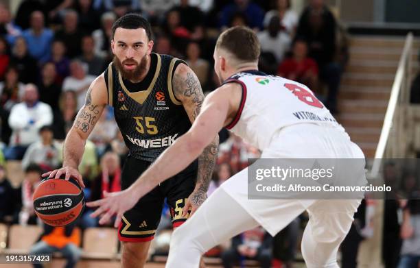 Mike James, #55 of AS Monaco in action during the Turkish Airlines EuroLeague Regular Season Round 20 match between AS Monaco and Baskonia Vitoria...