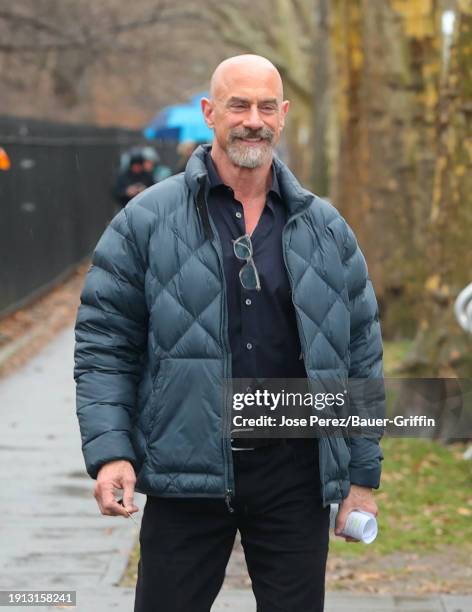 Christopher Meloni is seen on the set of "Law & Order: Organized Crime" in Brooklyn on January 09, 2024 in New York City.