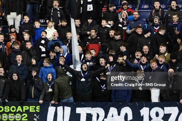 Falkirk fan group 'Ultras 1876' before a cinch League One match between Falkirk and Cove Rangers at Falkirk Stadium, on January 09 in Falkirk,...