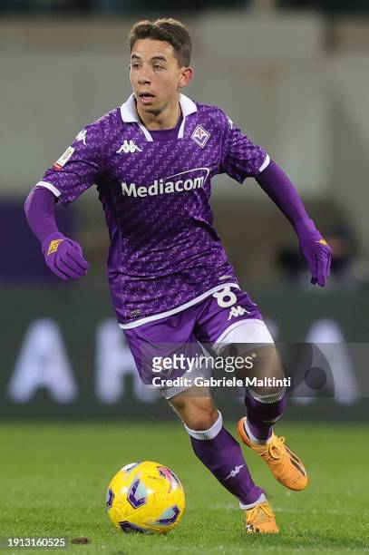 Maxime Lopez of ACF Fiorentina in action during the match between of ACF Fiorentina and Bologna FC - Coppa Italia at Stadio Artemio Franchi on...