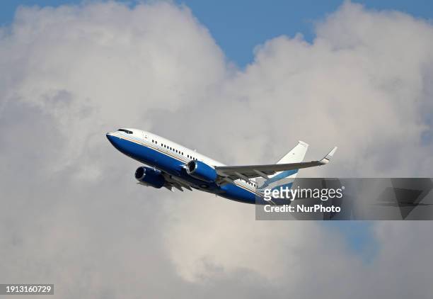 Boeing 737-7BC belonging to the North American casino and resort company Las Vegas Sands is taking off from El Prat Airport on January 9, 2024.