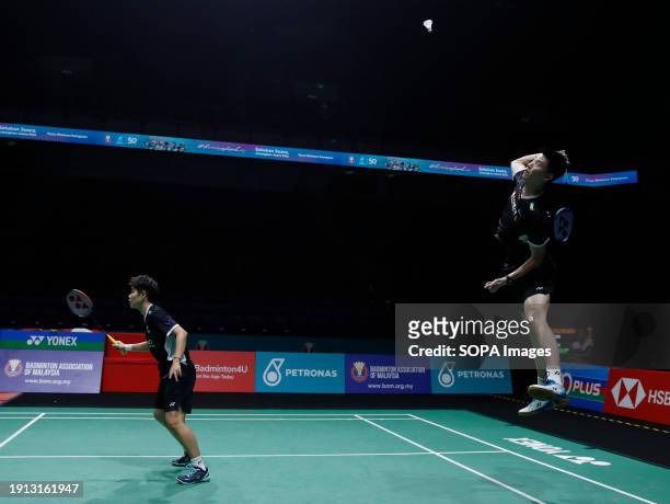 Feng Yan Zhe and Huang Dong Ping of China seen in action against Supak Jomkoh and Supissara Paewsampran of Thailand in the Mixed Doubles Round 32...