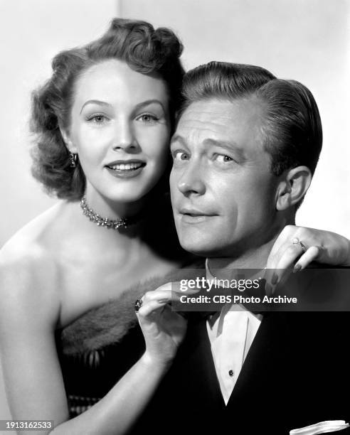 Pictured is Richard Denning and Barbara Britton in the CBS television comedy-detective series, Mr. And Mrs. North. August 1, 1952.