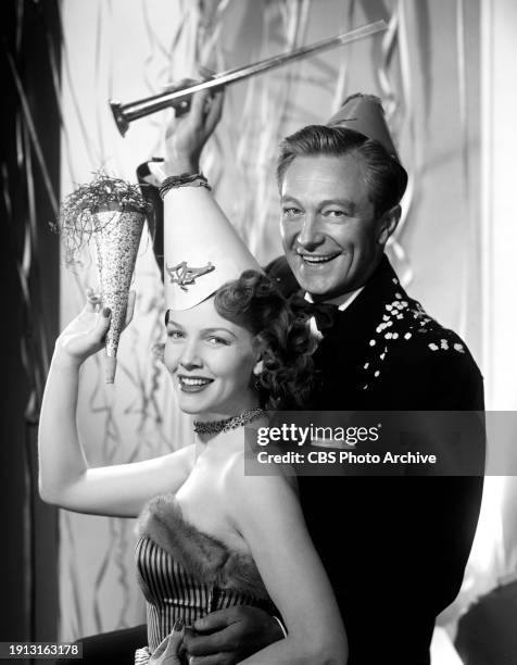 Pictured is Richard Denning and Barbara Britton in the CBS television comedy-detective series, Mr. And Mrs. North. August 1, 1952.