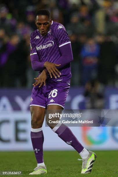 Yerry Fernando Mina González of ACF Fiorentina celebrates after scoring a goal during the match between of ACF Fiorentina and Bologna FC - Coppa...